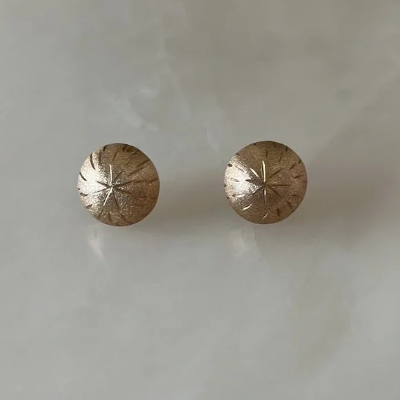 14k Solid Brushed Gold Sand Dollar Stud Earrings - Picture 5 of 16
